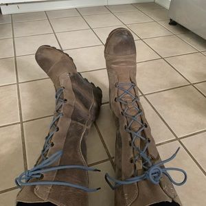 Knee high sorel lace up wedge boots